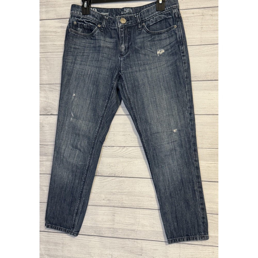Ann Taylor LOFT Boyfriend Jeans 2P Petite Medium Dark Wash‎ 100% Cotton